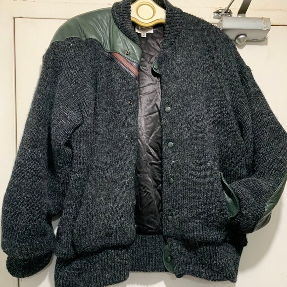 VINTAGE JEAN-MICHEL CROPSAL MONTREAL KNIT WOOL LEATHER BOMBER JACKETS SIZE XL - Picture 11 of 15